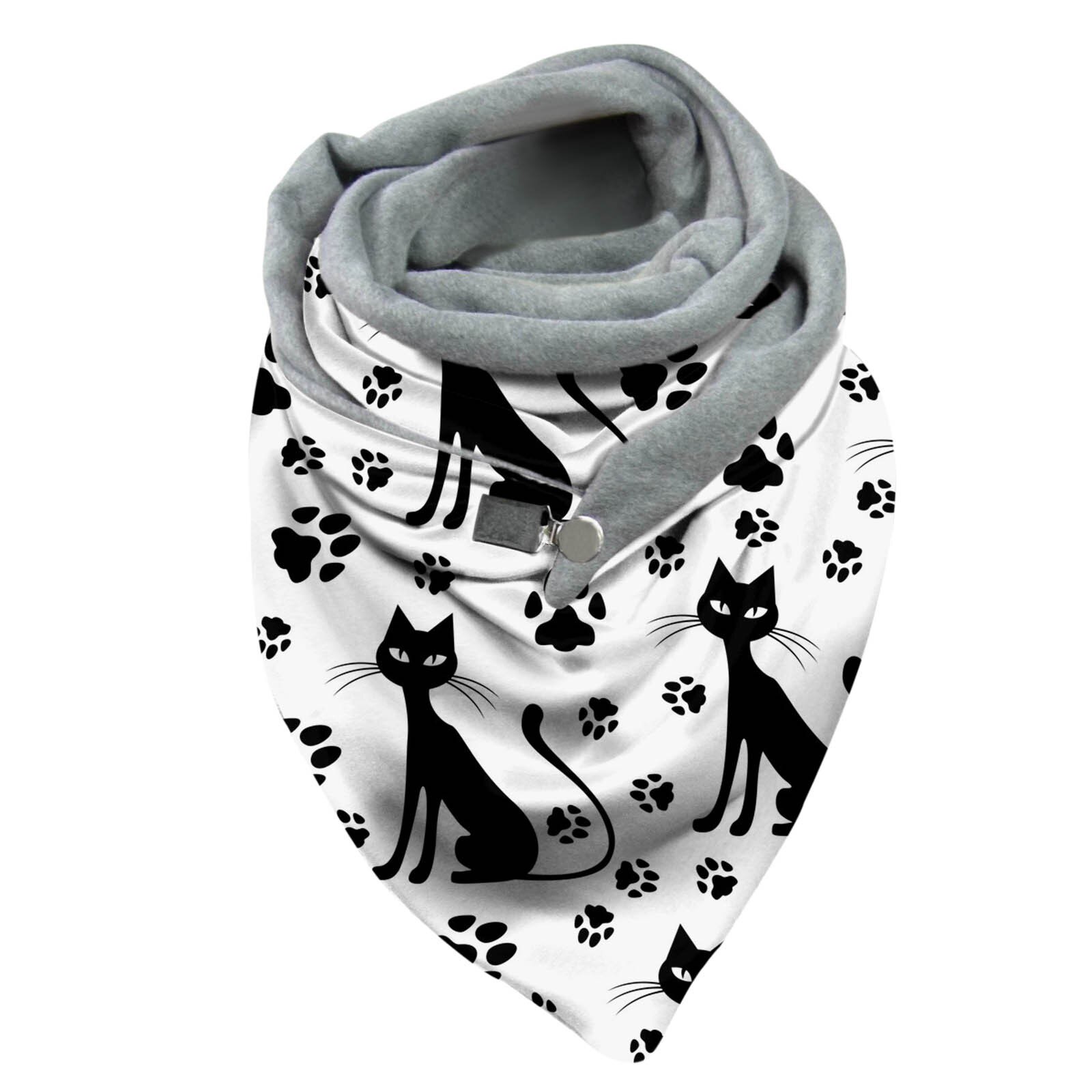 Bufanda estilo hijab con estampado de gato para mujer, chal multiusos con botón Retro, 80cm-100cm, para invierno