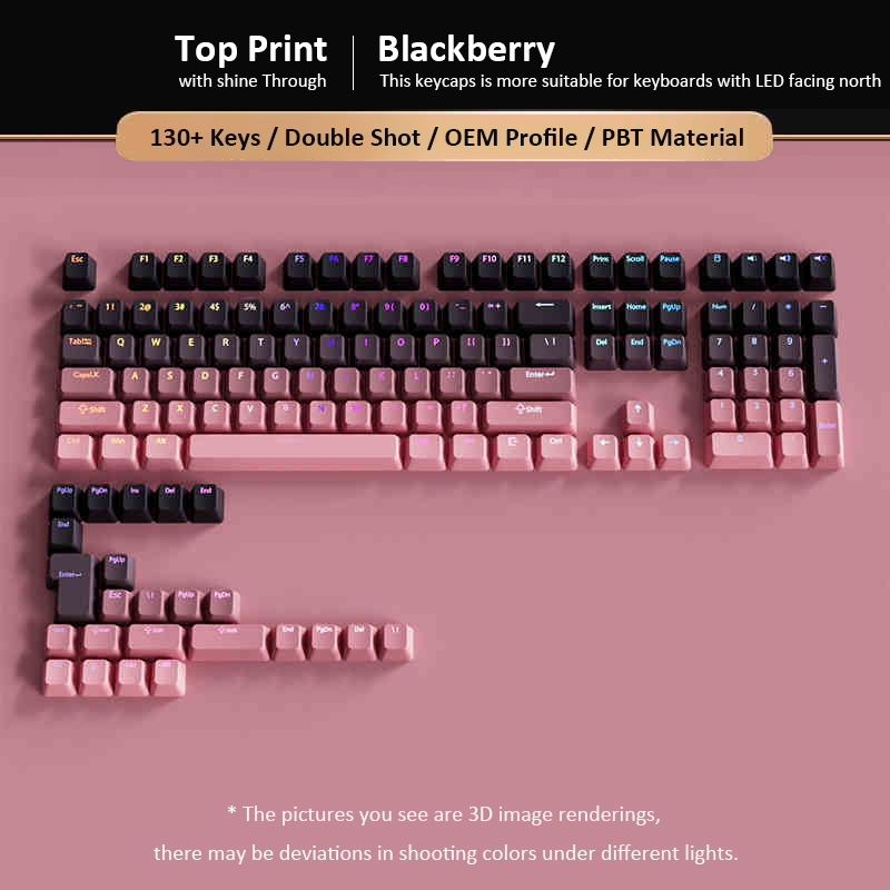 Gradient Gray Cherry Profile Side Printed PBT Keycaps Double Shot RGB Backlit Keycaps 135 Keys for Cherry MX Switches Keyboards: Gold