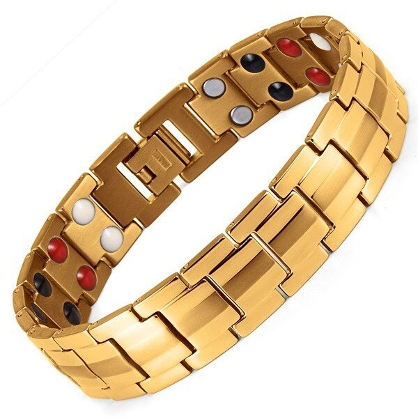 Negatieve Ionen Armband 15Mm Verwijderbare Dubbele Rij Magneto Negatieve Ionen Mannen Armband Charm Braceletsstainlesssteel: Gold