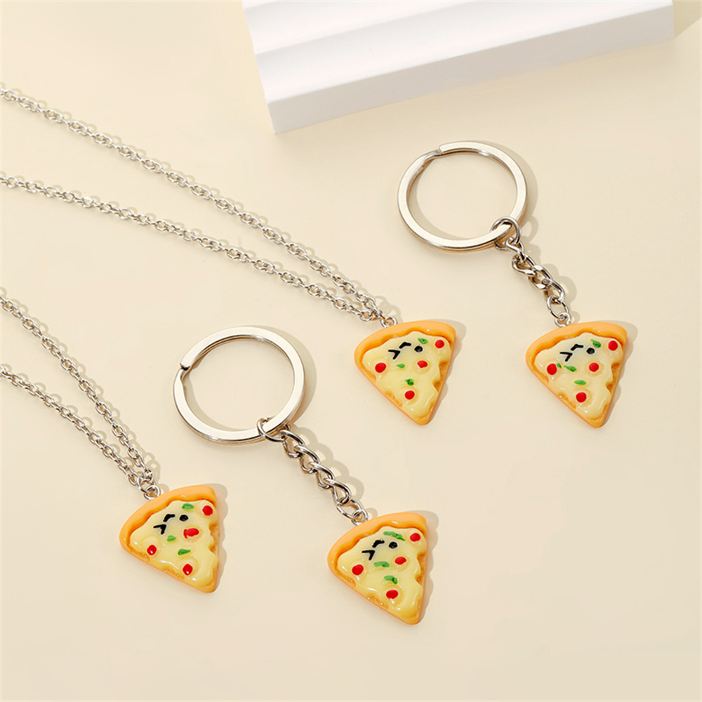 Collar de Pizza de 6 piezas para niños, colgante de Pizza 3D de dibujos animados, collar de amistad, dijes, llavero, accesorios de joyería DIY para mujeres