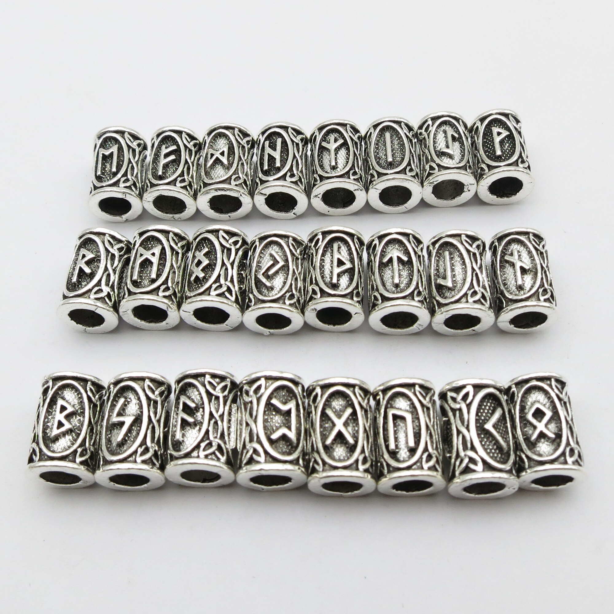 24 stk blanding sølv hår flette skjegg dreadlock perler ringer tube viking runemønster for hårstyling tilbehør