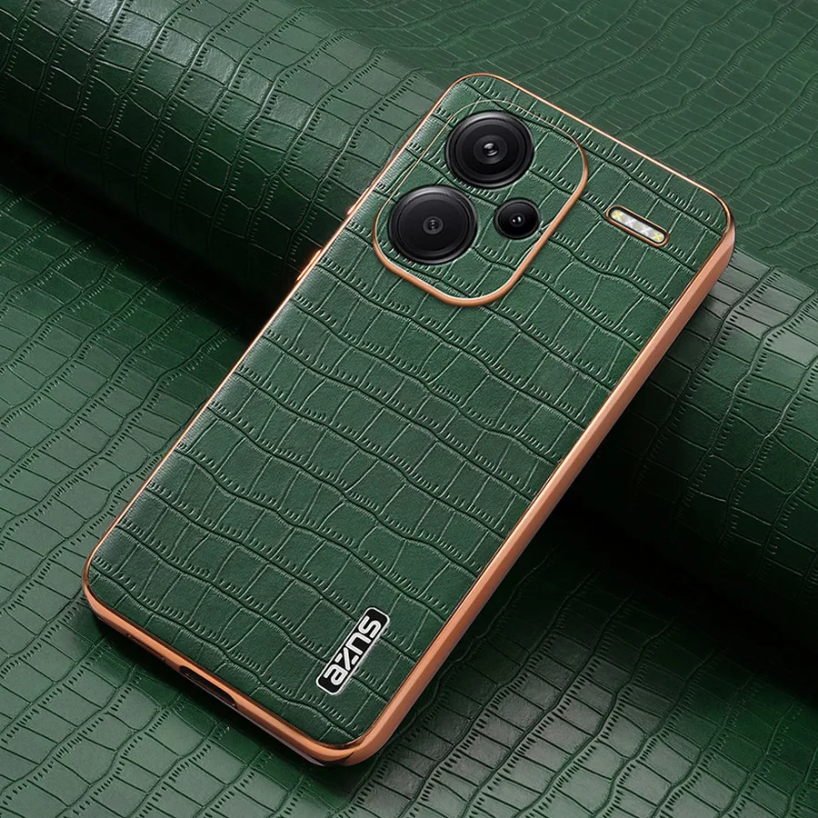Luxury Case For Xiaomi Redmi Note 13 Pro 5G 4G Armor Leather Back Panel Cover For Redmi Note 13 Pro Plus 12 Turbo Funda Etui: ABS / green