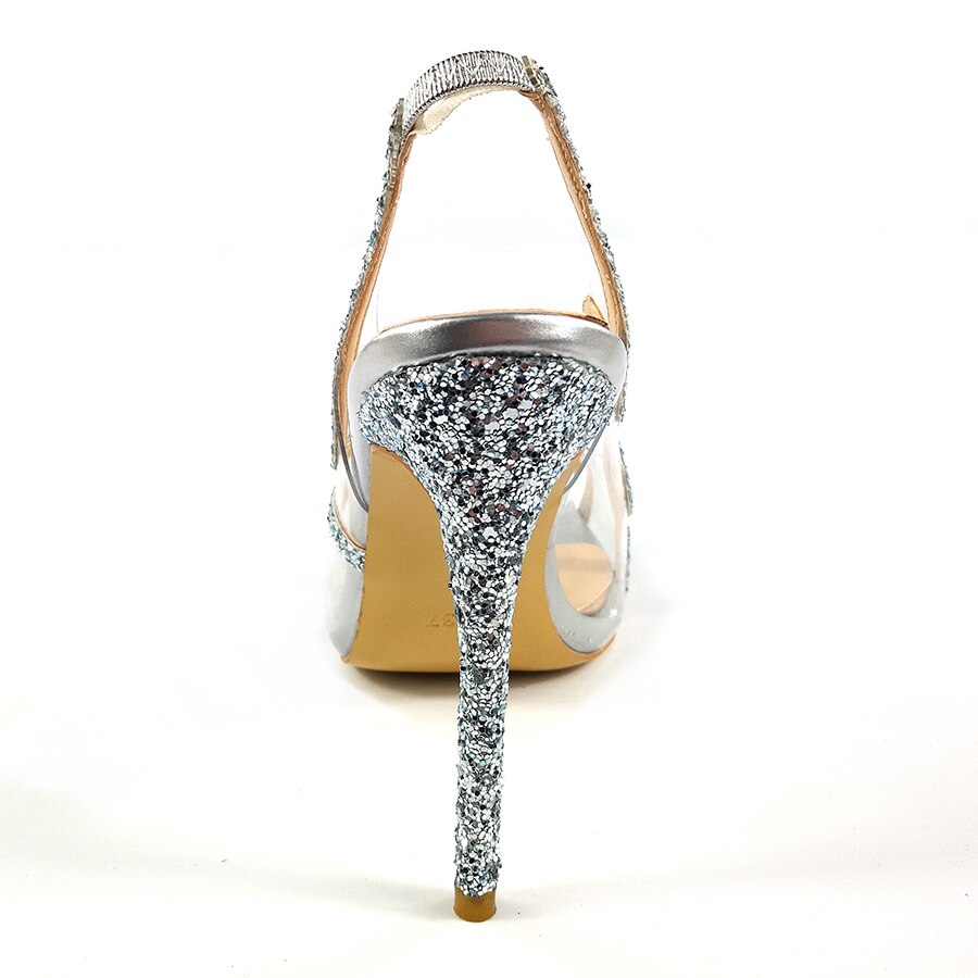 Enmayla sommer glitter høje hæle klare sko kvinde peep toe slingblack sandaler kvinder gennemsigtige fest bryllup pumps