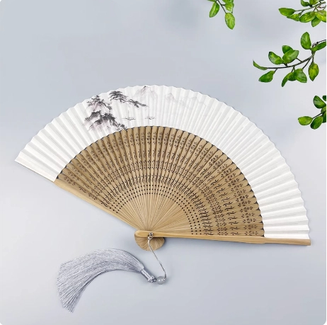 Abanicos de papel de baile, abanicos de mano portátiles Hanfu Bambou, abanico de papel exquisito Para mujeres, Ventilador de bambú clásico, Abanicos Para Boda de verano: Azul oscuro