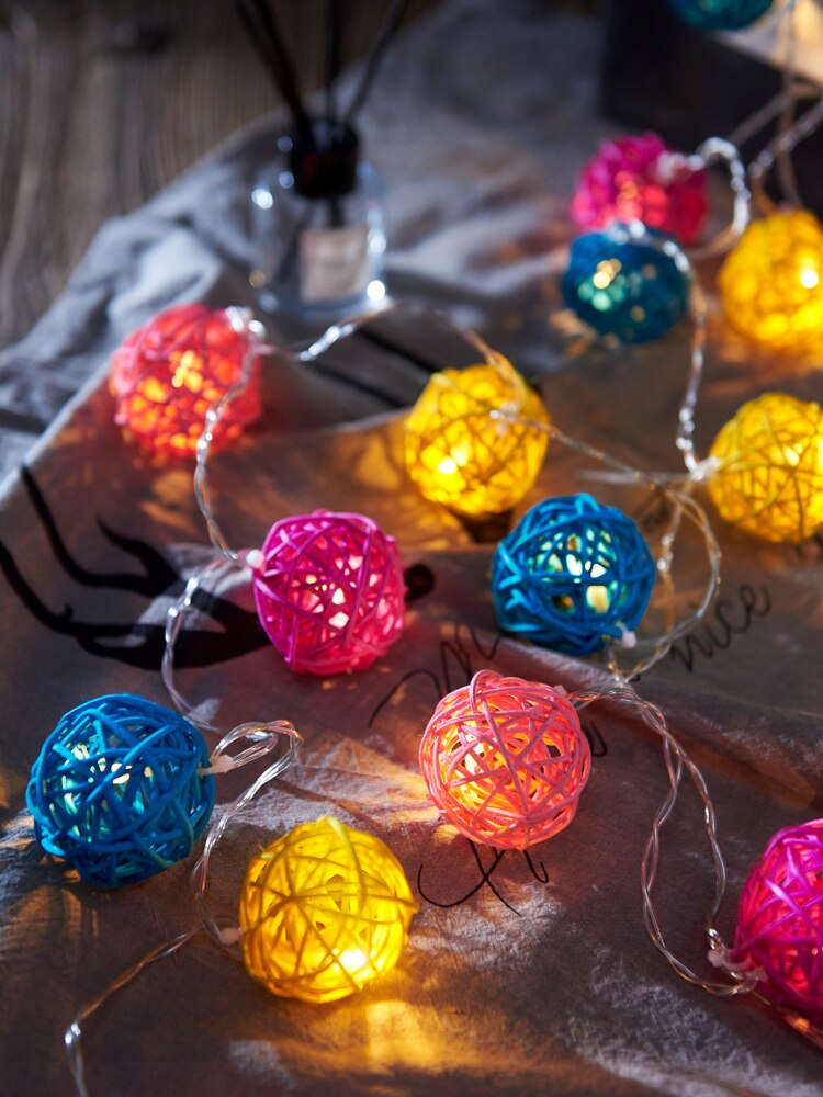 Guirlande lumineuse boule de rotin à 28led, 220V, 5M, 4cm, pour rideau de mariage, décoration de noël, pour patio, maison: multi color