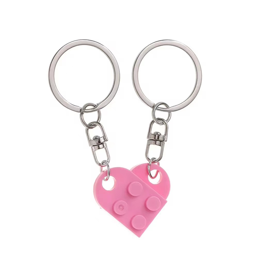 2 pièces séparable bijoux Couples amitié bloc de construction porte-clés porte-clés clé boucle coeur pendentif: Rose