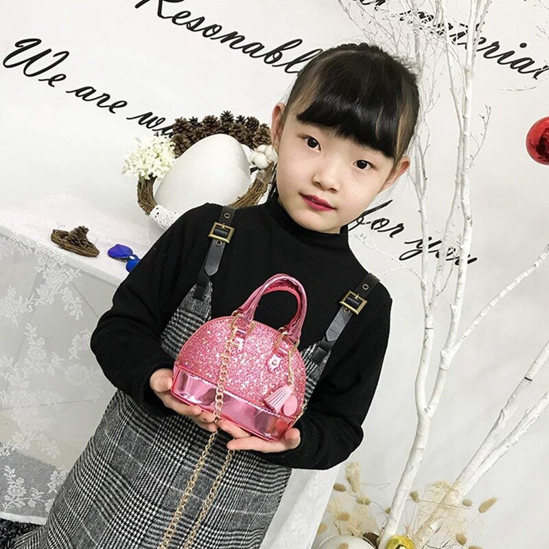 Handtassen met pailletten voor meisjes, prinsessen schoudertas, mini-tas voor meisjes, peuters en kleuters (roze)