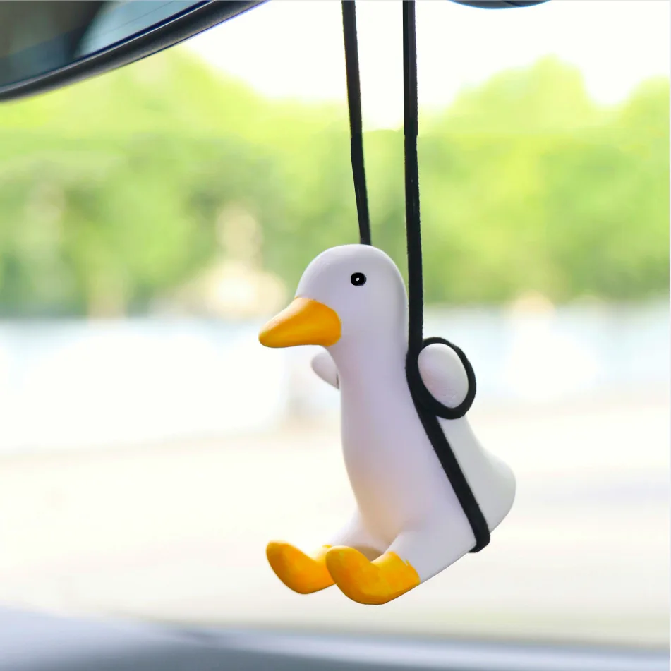 Cute Swinging Duck Car Pendant Auto Rearview Mirror Hanging Ornament Interior Decoration Accessories Swing Duck Laryard Keychain: black
