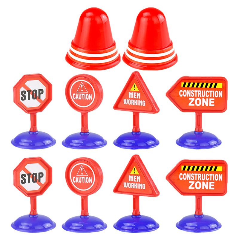 10 pièces bricolage enfants panneau de signalisation jouets avertissement barrage routier Simulation panneaux de signalisation