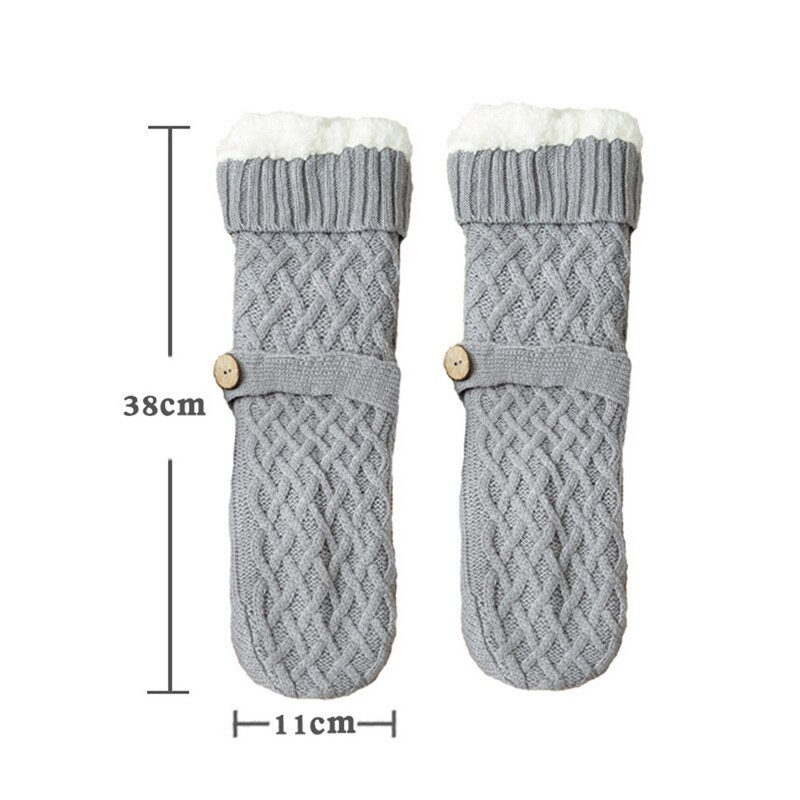 Hiver tricoté femmes chaussettes femmes impression de noël anti-dérapant moelleux corail polaire bouton Tube velours femme chaussettes