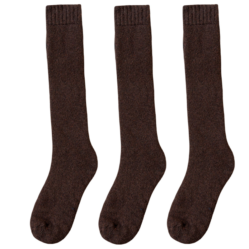 3 pares de calcetines de lana gruesos y cálidos hasta la rodilla para hombre, calcetines de pantorrilla Merino para hombre, calcetines informales de felpa de Cachemira, medias de para hombre: Café