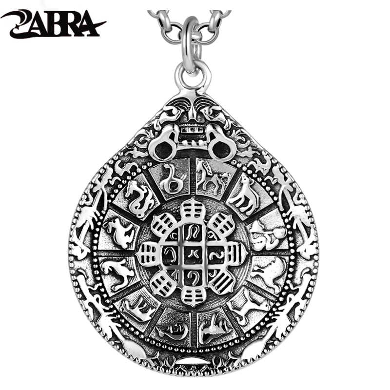 Zabra Authentieke 925 Sterling Zilveren Ronde Hanger Chinese Dierenriem Voor Mannen Vintage Punk Rock Man Sieraden Boeddhistische Accessoires