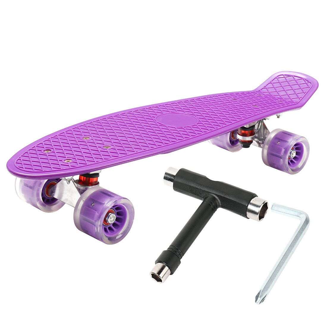 Mini Cruiser Skateboard 22inch Children's Scooter Longboard Retro Penny Board Flashing Wheels Banana Skateboard For Sports: purple