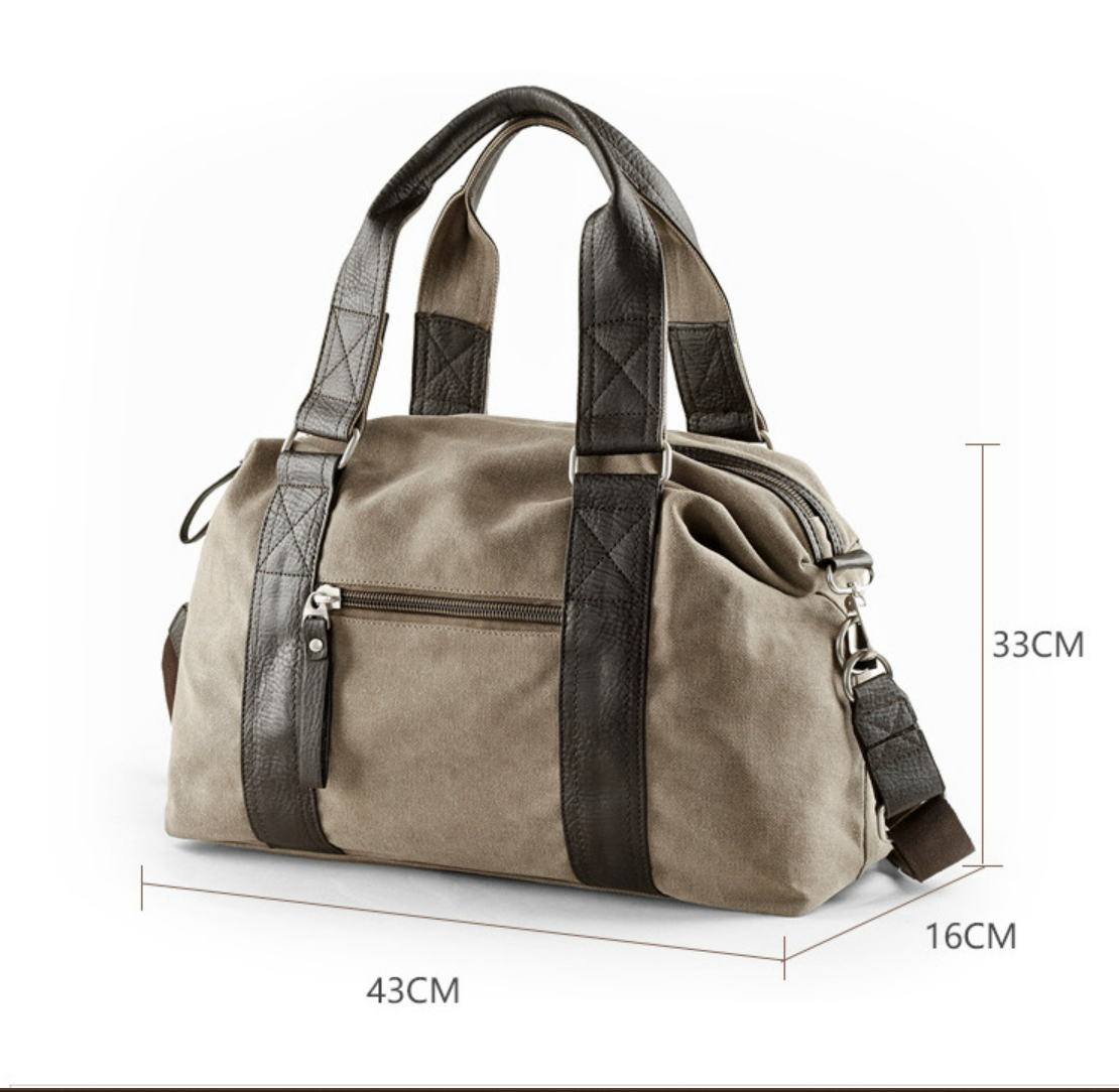 Canvas draagtas voor heren, reistas met grote capaciteit, schoudertas, crossbodytas, koreaanse sporttas, fitnesstas, reistas voor korte trips: Khaki