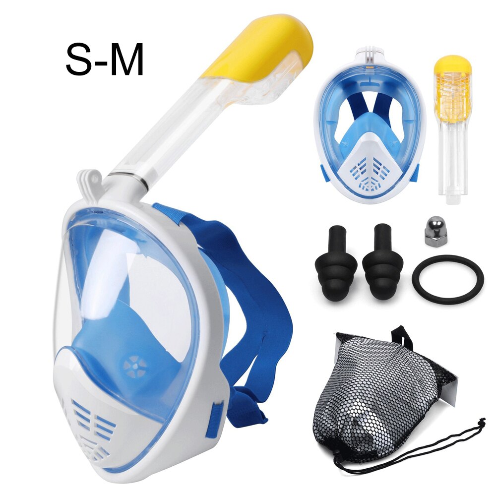 Máscara de buceo subacuática Antiniebla máscara de Snorkeling de cara completa mujeres hombres nios natación Snorkel equipo de buceo: Curved Blue S-M