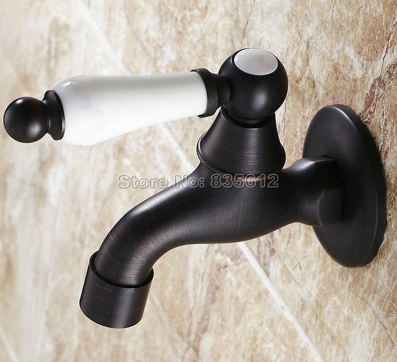 Zwarte Olie Gewreven Brons Wandmontage Keramische Handvat Mop Zwembad Kraan/Wasserij Sink Koudwaterkraan Wav118