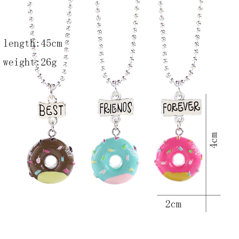 1set(3PCS) Soft Ceramic Doughnut Best Friends Pendant Necklace Cake Girl BFF Necklace Children Jewelry , N-829