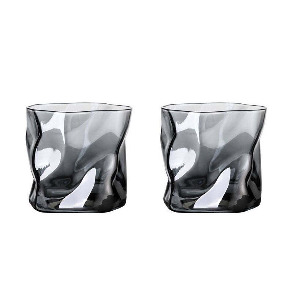 Irregular Shape Whiskey Glasses Artwork Wrinkle Whiskey Cognac Brandy Snifters Cup XO Tumbler Crystal Whiskey Glasses: 2pcs 06