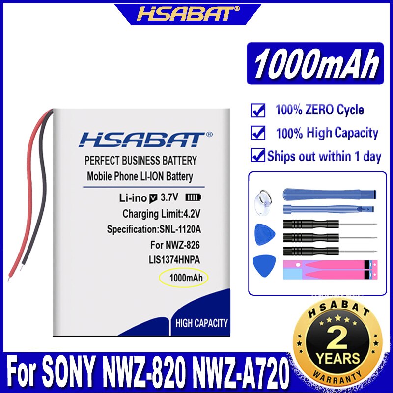 HSABAT NWZ-820 1000mAh Battery for SONY NWZ-A720 NWZ-A726 NWZ-A728 NWZ-A729BLK NWZ-A826 NWZ-A828 NWZ-A829 NWZ-S738 Batteries