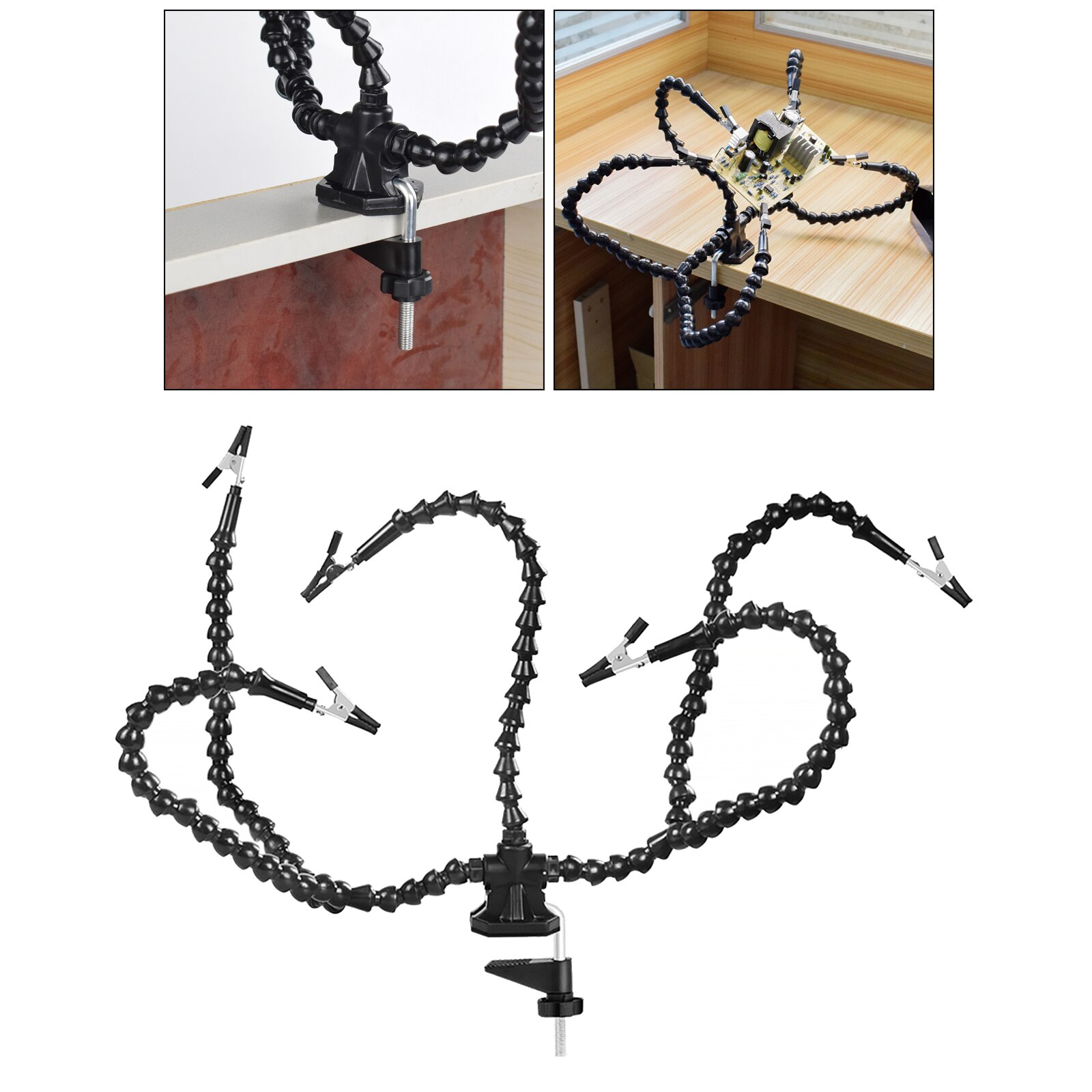 Derde Hand Solderen Helpende Handen Workshop Soldeer Station Tool 5 Arms 360 Graden Draaibare Clips Met Led Licht