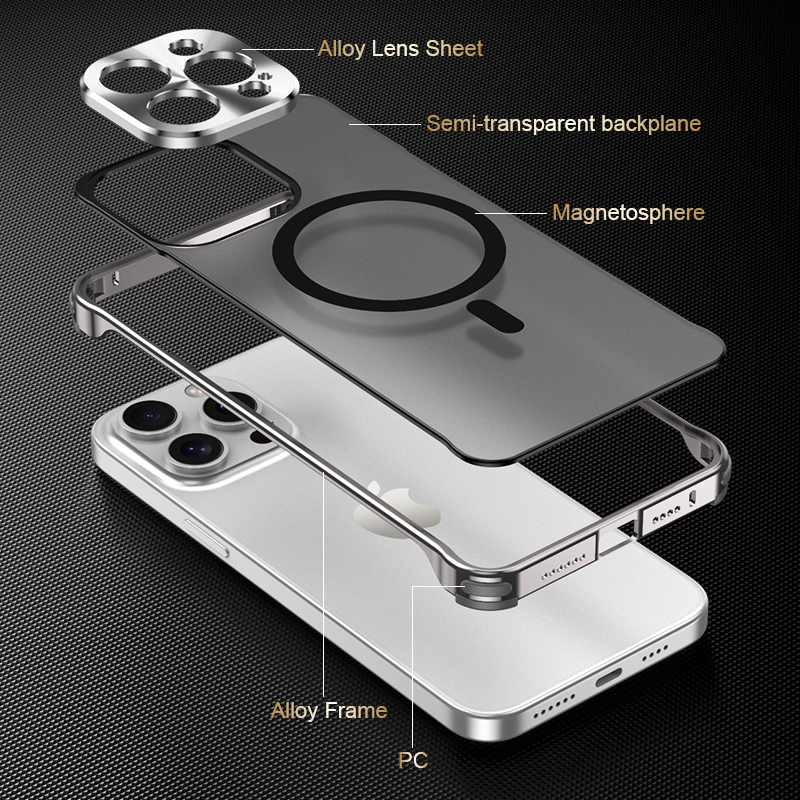 Metal Frameless Fall Protection Case Magsafe matte Wireless Charging Case For iPhone 15 14 13 Pro Max Series Magnetic Phone Case