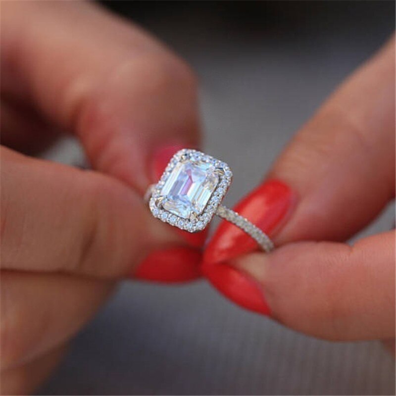 Cc vielsesringe til kvinder 3.5ct cubic zirconia rektangel prinsesse ring bridal engagement anel smykker  cc2395