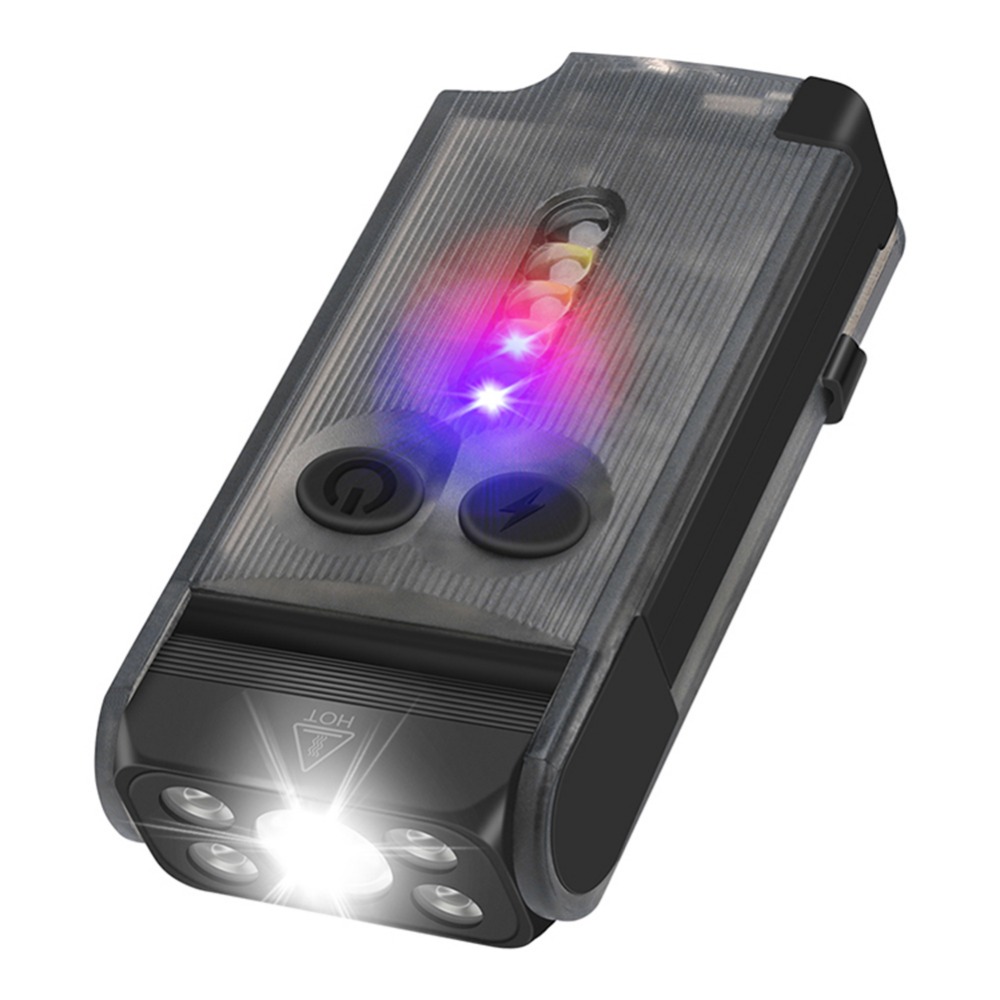 Med tovejs klips led-lommelygte type-c genopladelig lommelygte alarm nødsituation lille kraftig lommelygte buzzer 180 ° rotationshoved: Blå