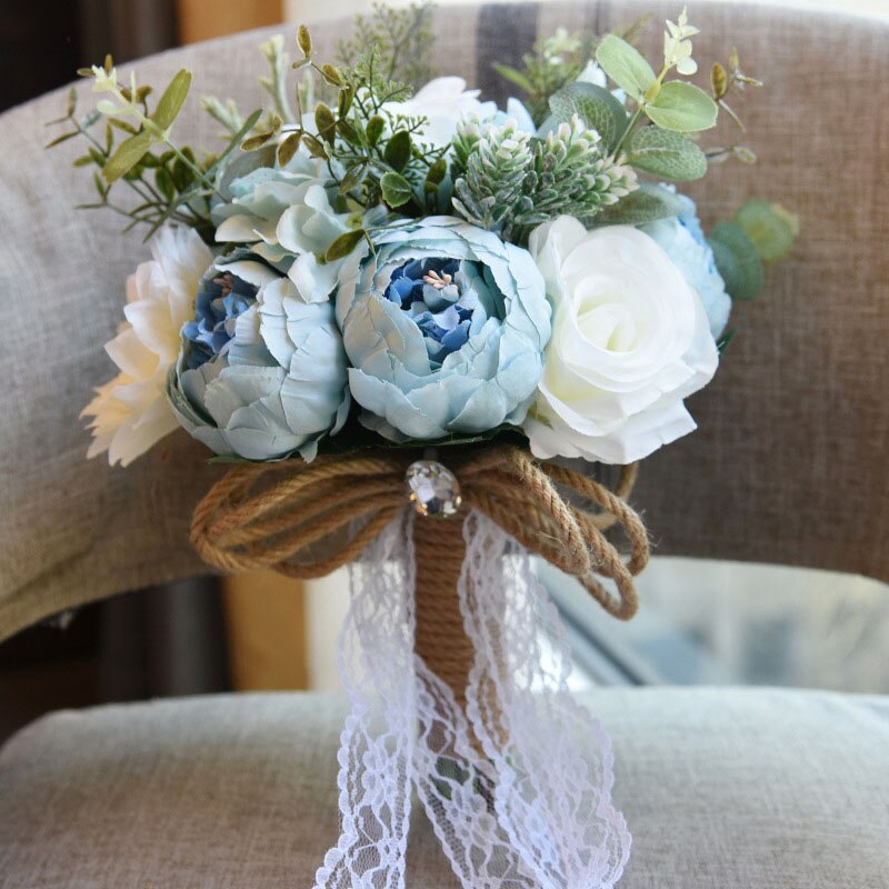 Perfectlifeoh bryllupsblomster landstil kunstige bryllupsbuketter til brude casamen blonder bryllupsblomster broche buketter: 04