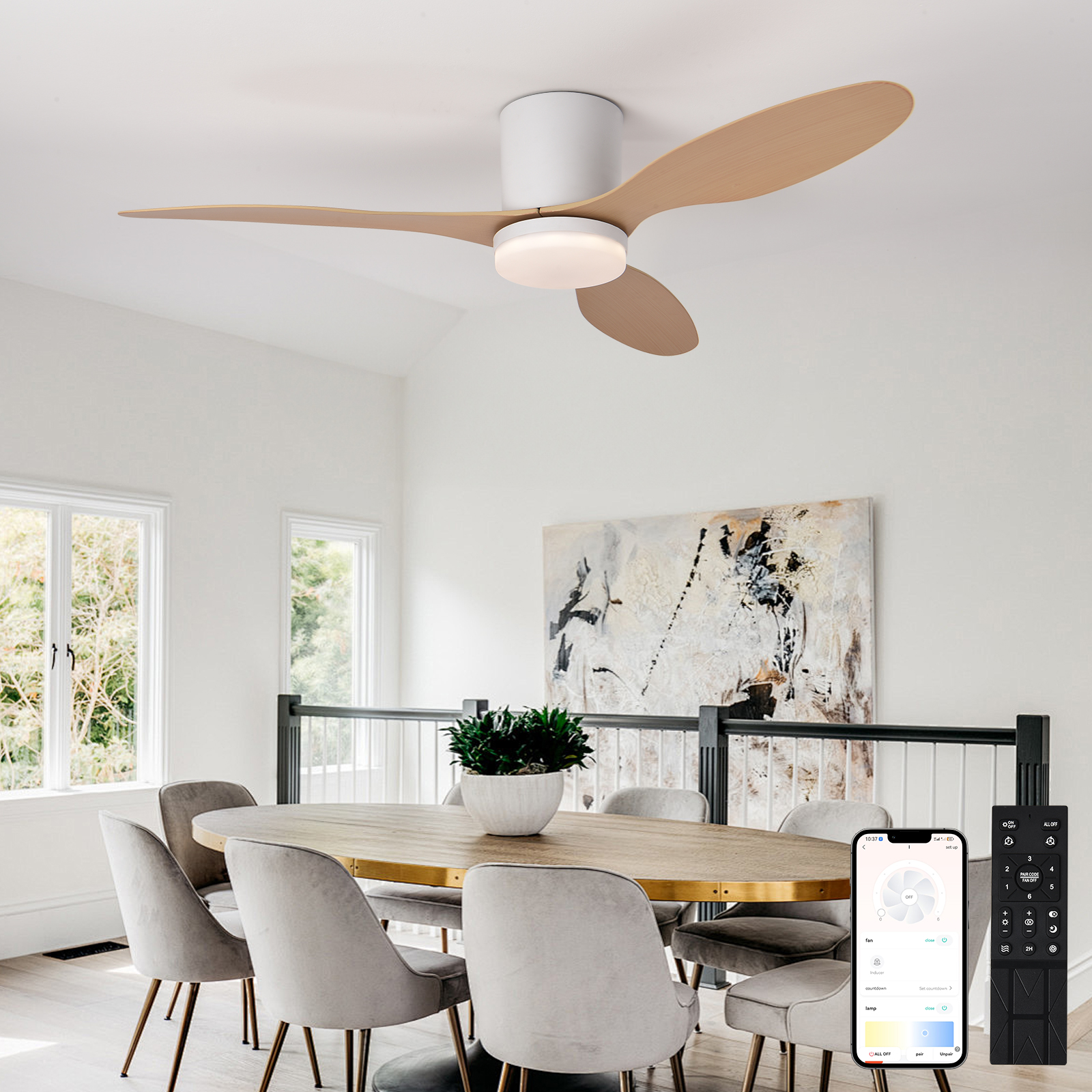 Moderne led-loftventilatorlampe til værelsesdekoration, lavtliggende gulv, dekorativ lampe, energibesparende lampe med ventilator i soveværelse og stue