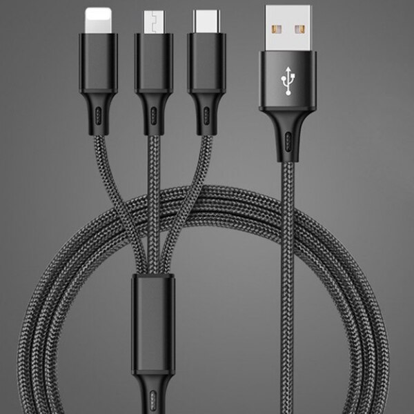 ¡! ACCEZZ-Cable de carga 3 en 1 para iPhone 8 Plus, X, XR, XS Max, Micro USB tipo C, para Samsung S8, Xiaomi 6, Cable de carga: Black