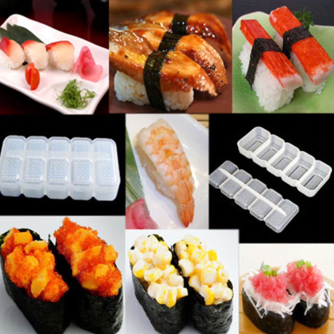 Sushi mögel japan nigiri risboll plast sushi mögel 5 rullar tillverkare non stick press bento verktyg köketillbehör