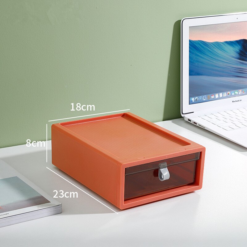Desk Stackable Plastic Storage Drawers Sundries Stationery Books Organizer for Cosmetics Home Necessary Storage Box Container: Small Orange