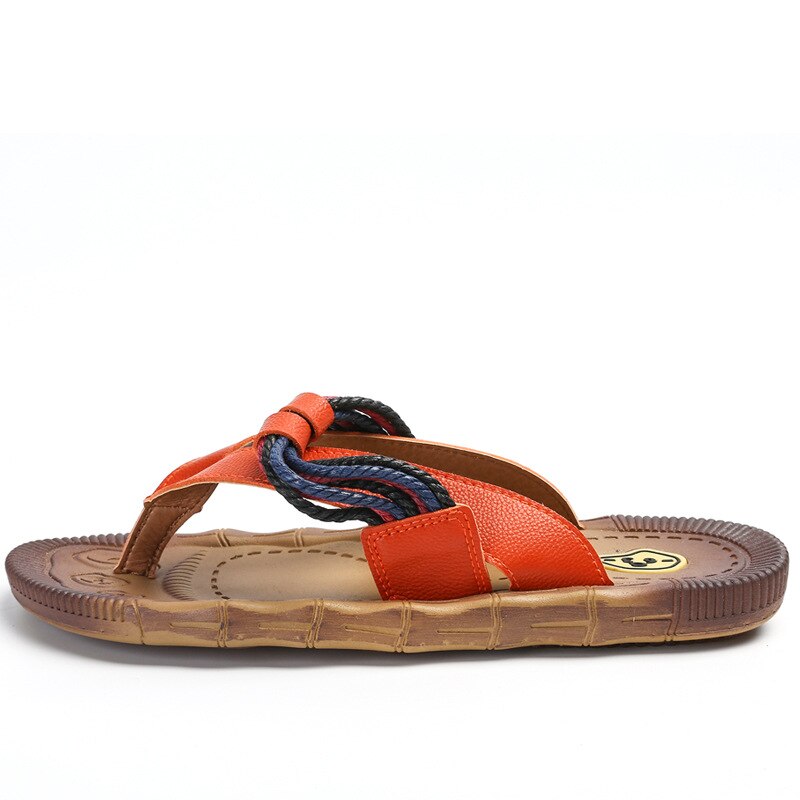 Hand Made Man Slippers Houten Patroon Schoenen Handleiding Pu Slippers Rubberen Zool Antislip Sandalen Leisure Slides Z158: Orange / 44