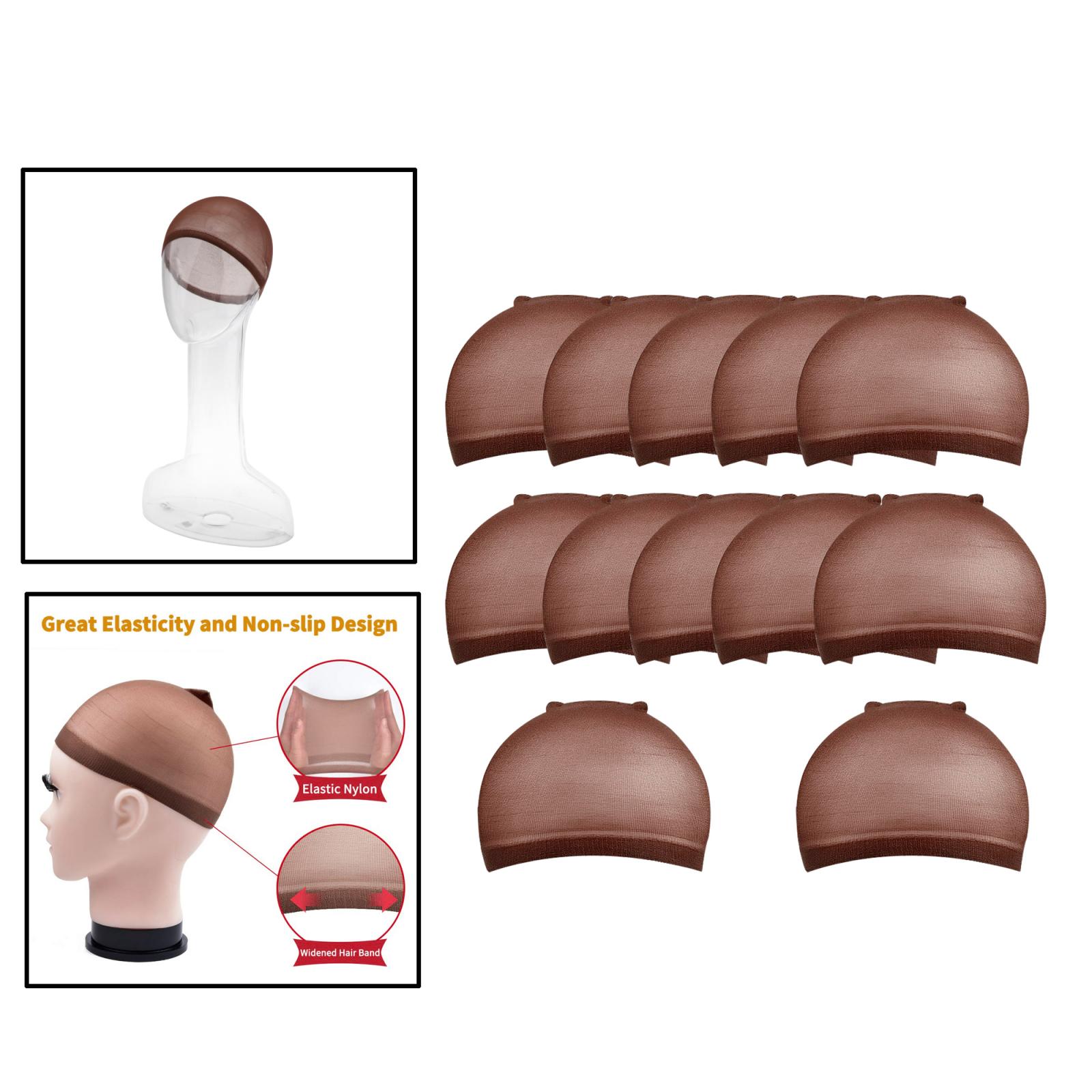 Wig Caps,12 Pcs Coffee Dark Brown Stocking Caps for Wigs Stretchy Nylon Wig Caps Wig Caps for Women Man, Breathable