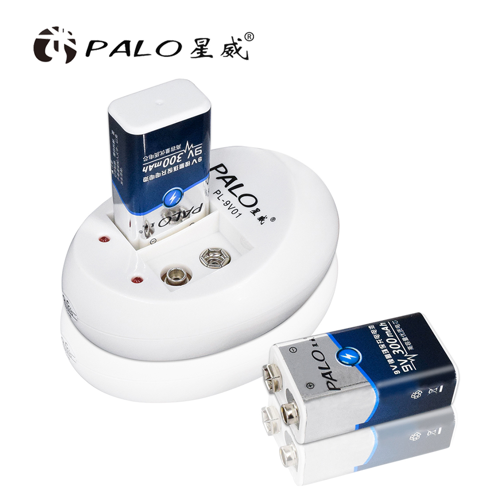PALO 300mAh 9V NIMH batterie Rechargeable 6F22 9V couronne batterie + 9V chargeur de batterie pour 9V NI-MH Li-ion Batteries rechargeables