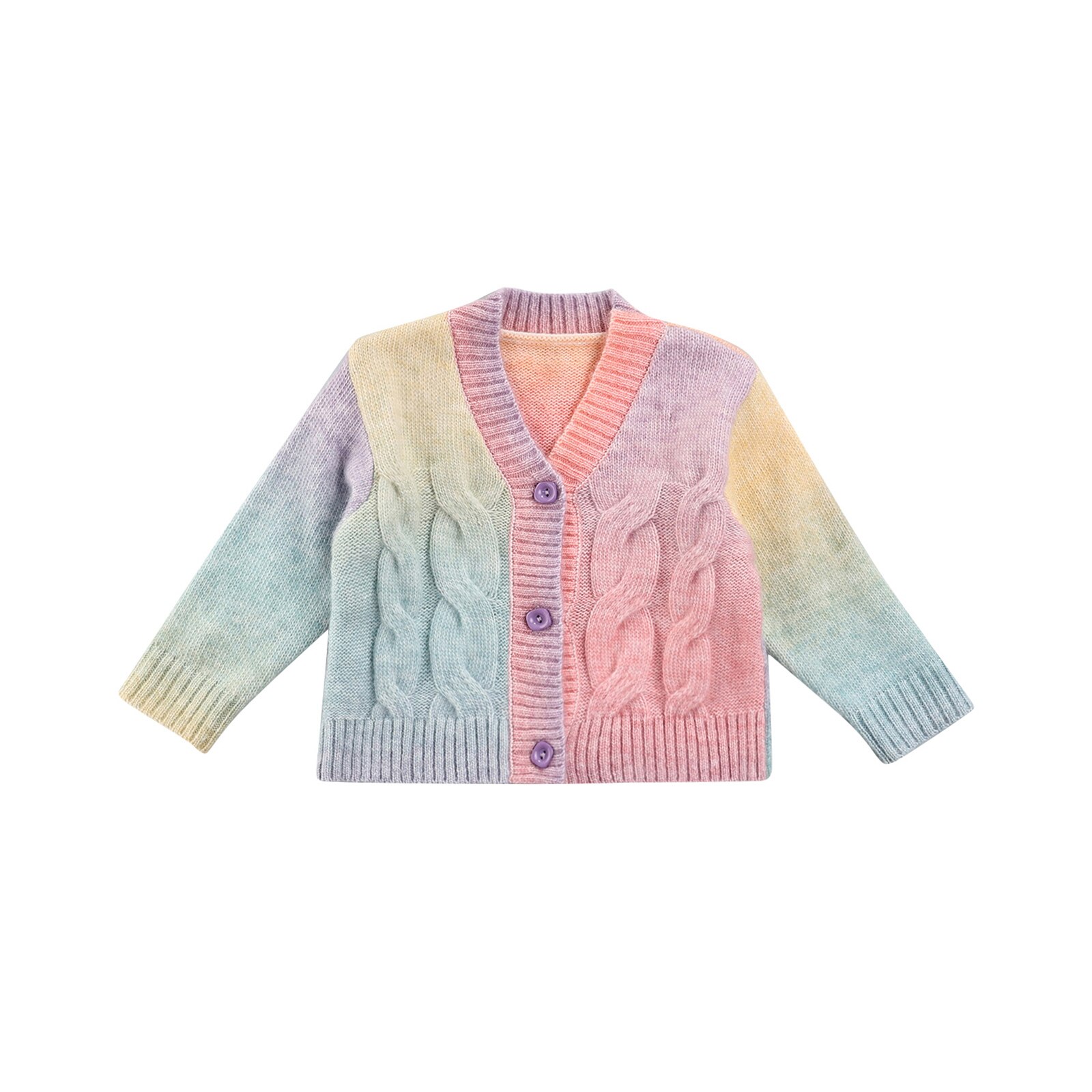0-10Y Winter Fall Children Girl Sweater Cardigan Sweet Rainbow Gradient Twist Round Neck Long Sleeve Button Pullovers/Coats: B / 8T