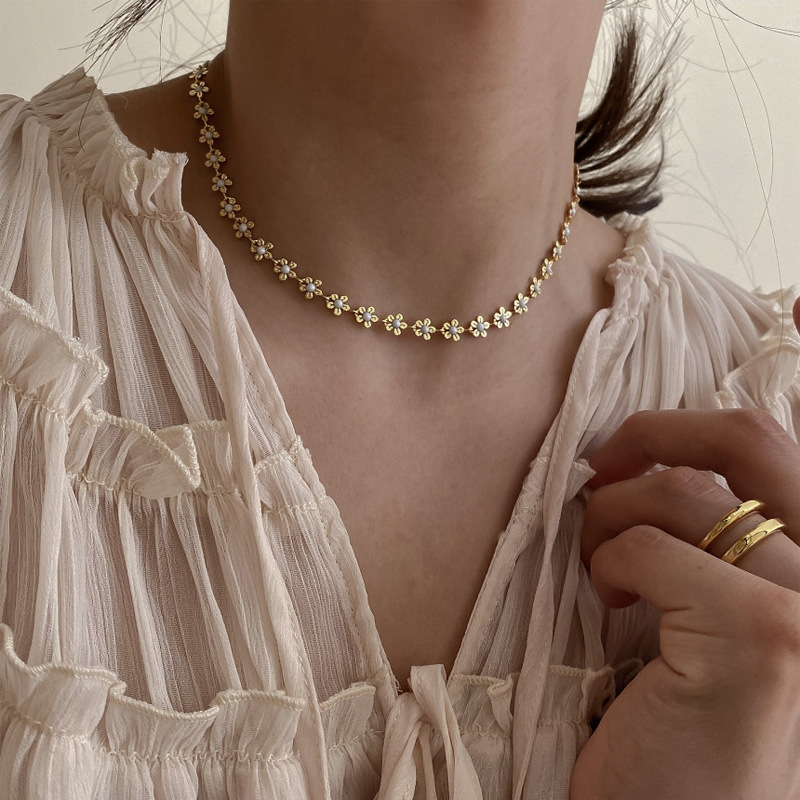 Golden Daisy Chain Chokers Met Witte Of Blauwe Stenen-Boho Ketting Voor Lente Zomer Minimalistische Daisy Bloem Vrouwelijke Chokers