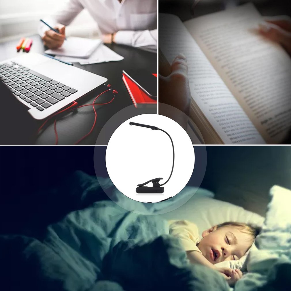 USB Battery Clip on Book Reading LED Light 6W COB Flexible Arm Stand Lamp for Laptop Notebook Working Portable Night Light LESHP