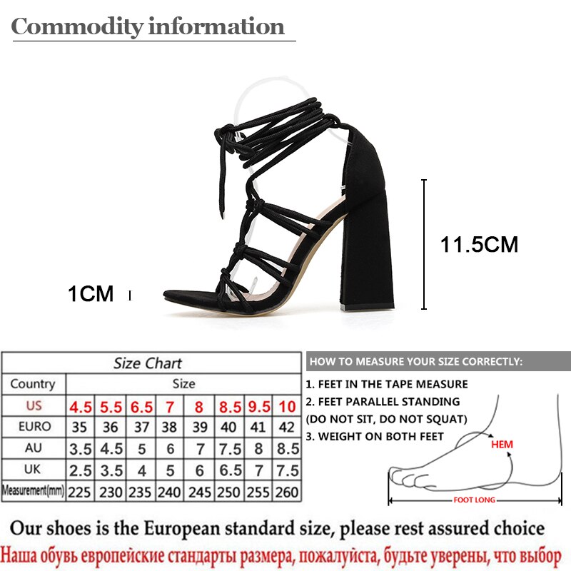 Gdgydh, Sandalias de tacón grueso con cordones, zapatos de gladiador romano para mujer, zapatos de tacón alto, calzado femenino para club nocturno, correa de tobillo negra