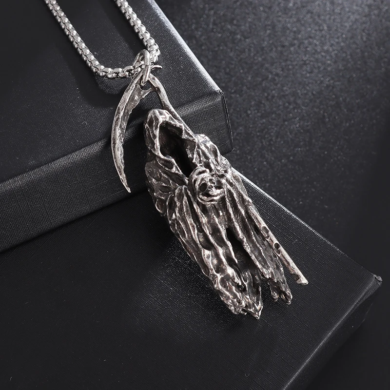 Collar gótico Vintage de la guadaña de Reaper, colgante del diablo fantasma de la vida, personalidad de los hombres, tendencia de Halloween, de joyería