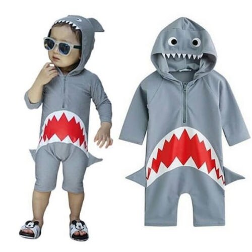 Cute Baby Boy 3D Shark Hooded Romper Jumpsuit Outfit one piece Bathing Swimwear Swimsuit Beachwear for kids clothes