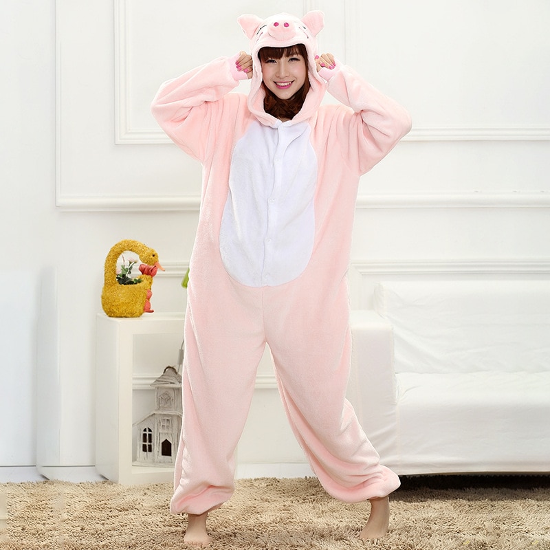 Kigurumis For Adult Pink Pig Animal Onesie Women Girl Home Sleepwear Festival Party Jumpsuit Funny Outfit Winter Warm Overalls