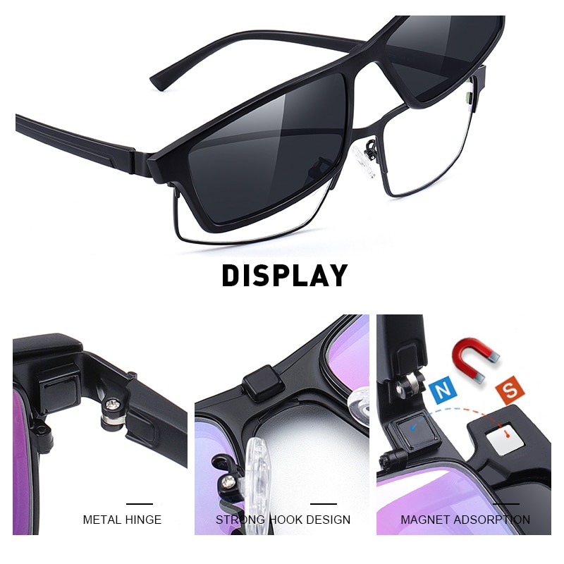 MERRYS, 2 en 1, montura de gafas con imán polarizado con Clip para hombres, montura de gafas graduadas para miopía óptica TR90 S2728