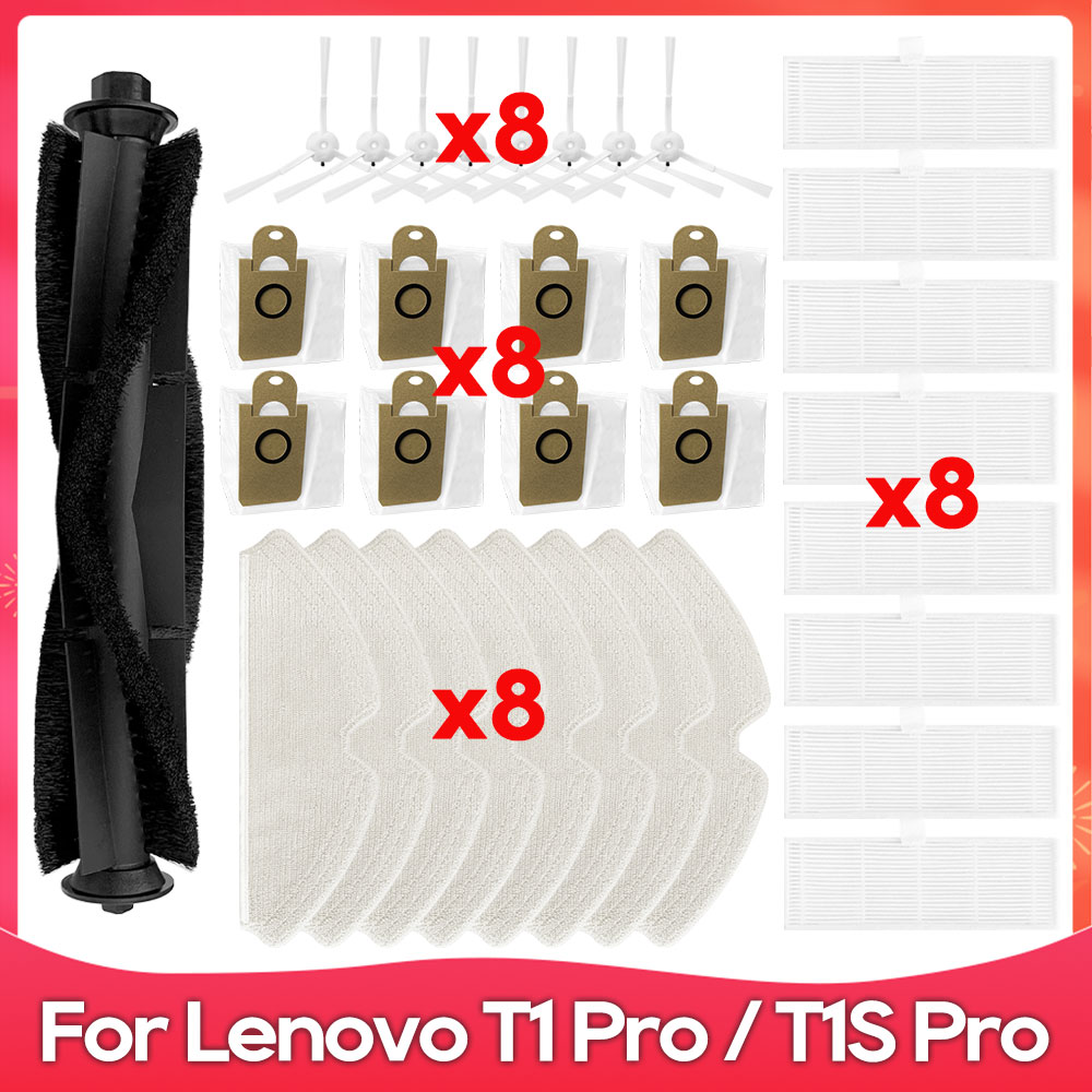 Compatible con ( Lenovo T1S Pro / T1 Pro / Proscenic M7 Pro / Honiture Q6 ) Cepillo principal y lateral, filtro HEPA, bolsa de polvo, paño de fregado, accesorio de repuesto.: Morado
