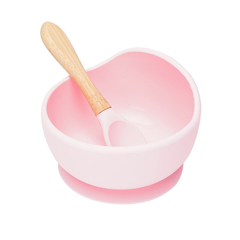 Baby børns bordservice baby fodringsplade silikone skål & ske læring retter bordservice sugeskål bpa fri skridsikker: Lyserød