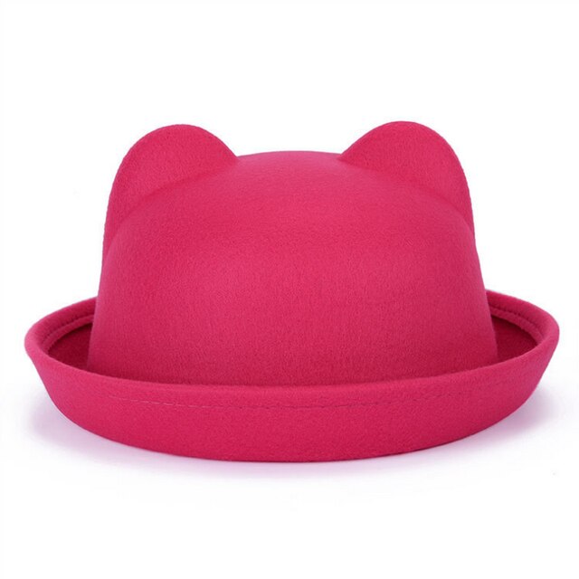 CLIMATE-Sombrero de fieltro con orejas de gato para mujer, sombrero de lana de poliéster, bonito, a la: Rose