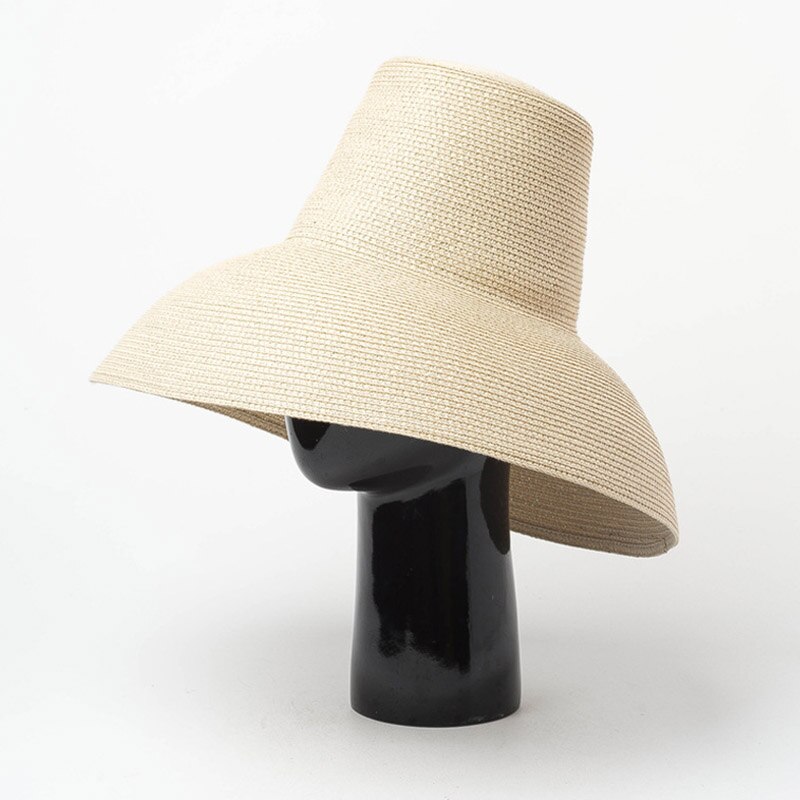 Kvinnor floppy lampa solhatt röd svart beige bred kant solskydd sommar strandhatt hög topp vikbar stråhatt anti-uv resehatt