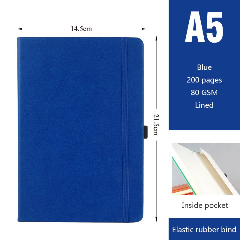 Klassisk anteckningsbok läder inbunden (mjukt rörande ), a5, 200 sidor, fodrad , 80 gsm, perfekt för dagbok, journalföring, vanligt skrivande: Blå