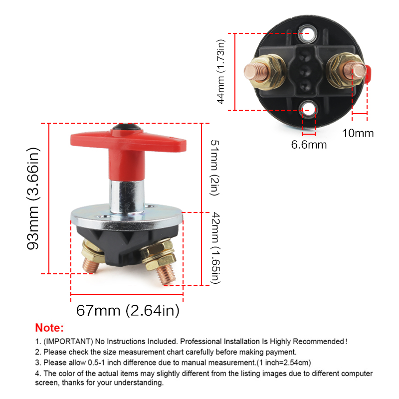 12V-60V Heavy Duty Electrical Switch 300A-500 A Fixed Key Battery Isolator Cut Off Kill Switch