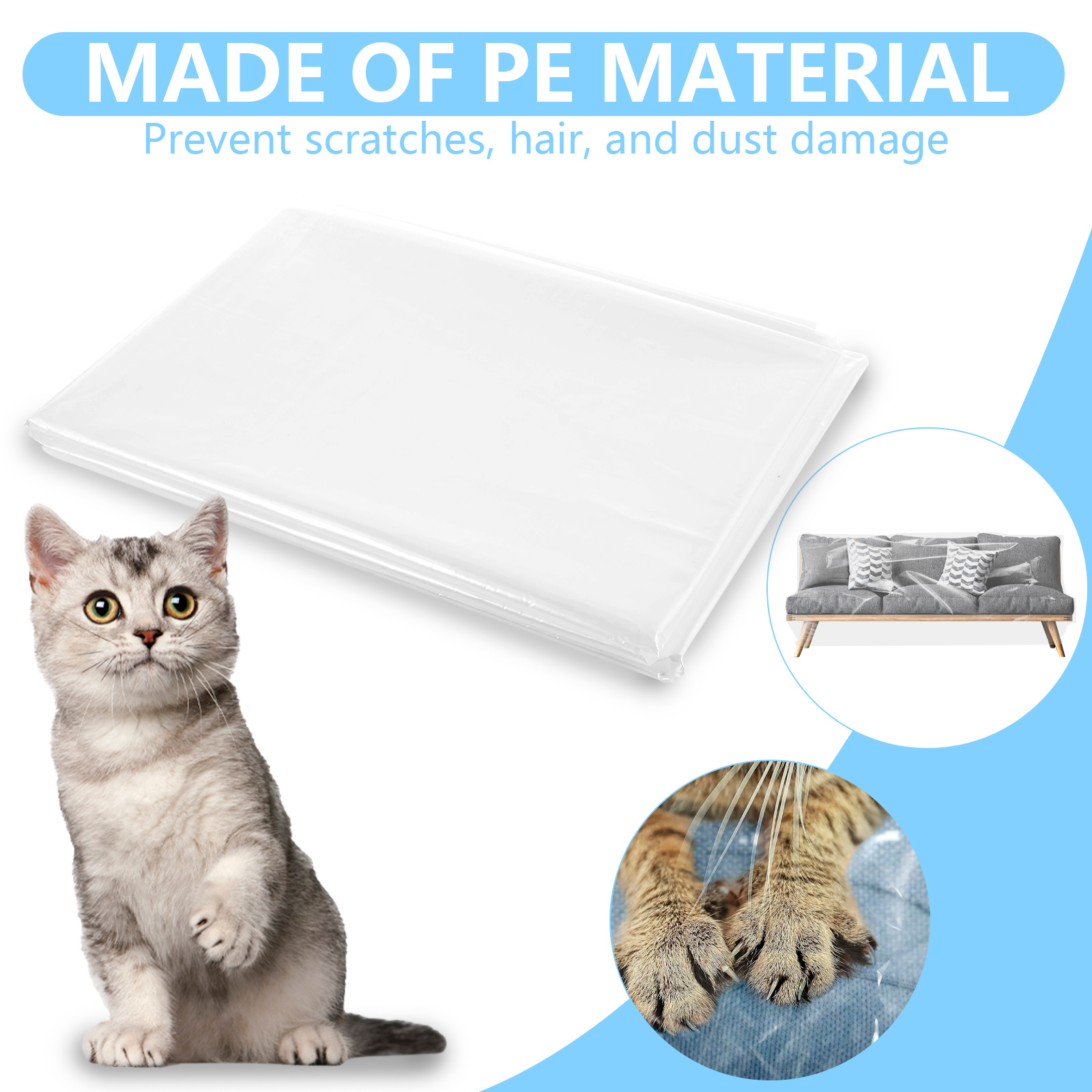 Funda de sofá de plástico para mascotas, cubierta antipolvo impermeable, fundas transparentes de PE para muebles, fundas de sofá para protección contra las garras de perros y gatos